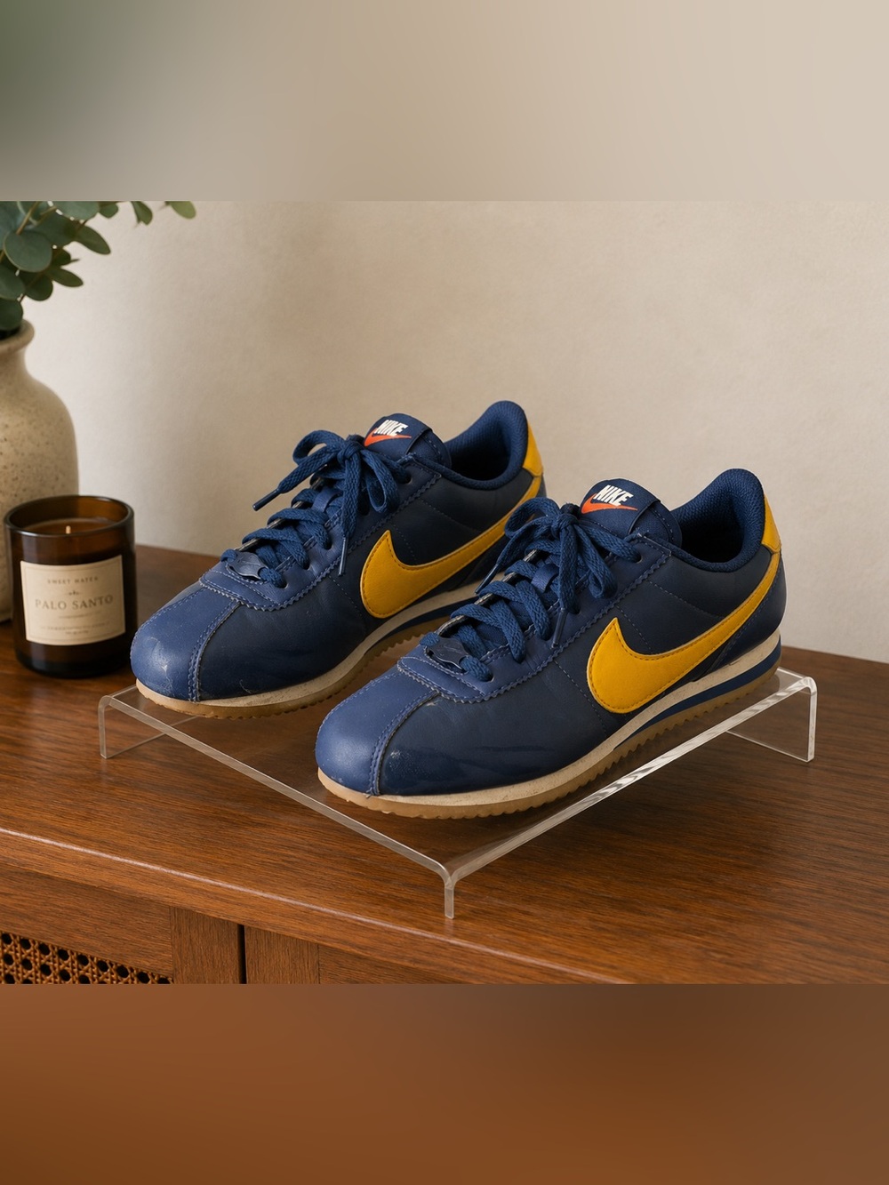 Nike Cortez Navy Blue Yellow Gum Sneakers 3Y Women's 4.5 Retro Y2K Style